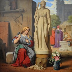 Sabina von Steinbach arbeitet an der Figur "Synagoge" für das Straßburger Münster, Gemälde von Moritz von Schwind, 1844